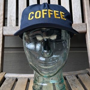 HUCK YEAH Huckleberry Roasters COFFEE Snapback Captains Hat Navy Blue Yellow